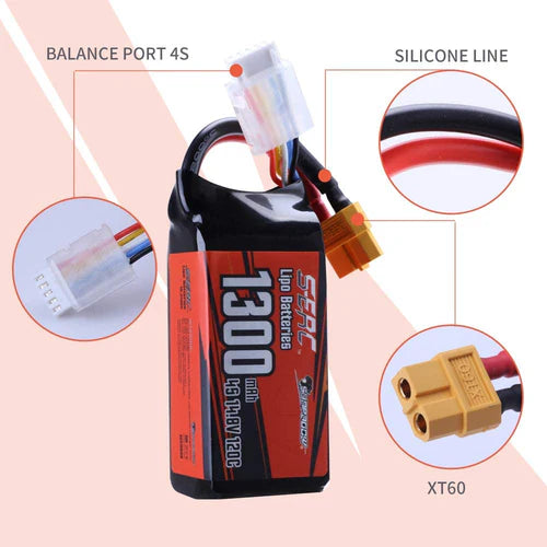 Sunpadow 4S Lipo-Akku 1300mAh 120C 14,8V Softpack mit XT60-Anschluss (2 St.)