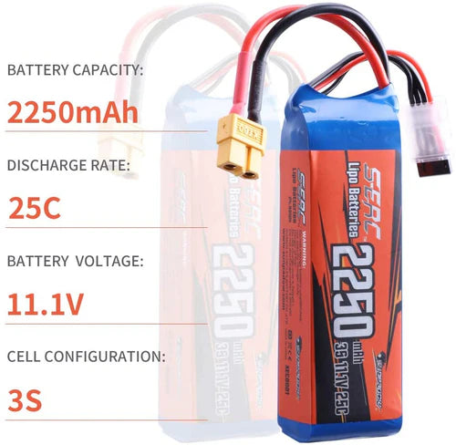 Sunpadow 3S Lipo Akku 25C 2250mAh 11,1V mit XT60 Stecker (2 St.)