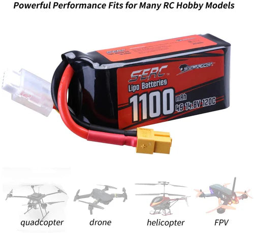 Sunpadow 4S Lipo Akku 14,8V 1100mAh 120C Softpack mit XT60 Stecker (2 St.)