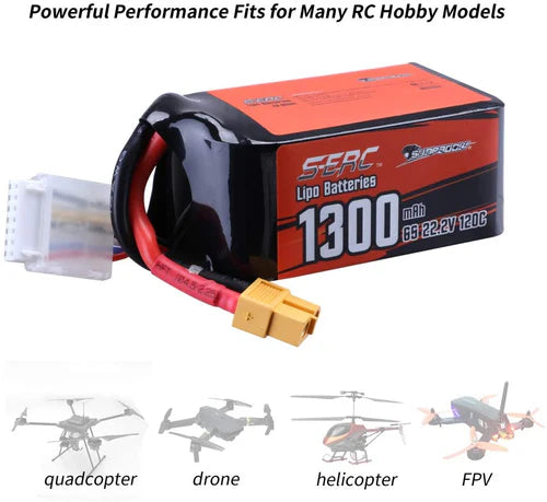 Sunpadow 6S Lipo-Akku 1300mAh 120C 22,2V Softpack mit XT60-Anschluss (2 St.)