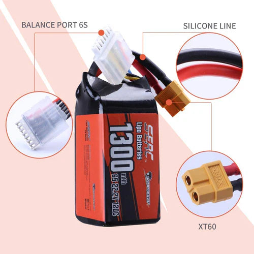 Sunpadow 6S Lipo-Akku 1300mAh 120C 22,2V Softpack mit XT60-Anschluss (2 St.)