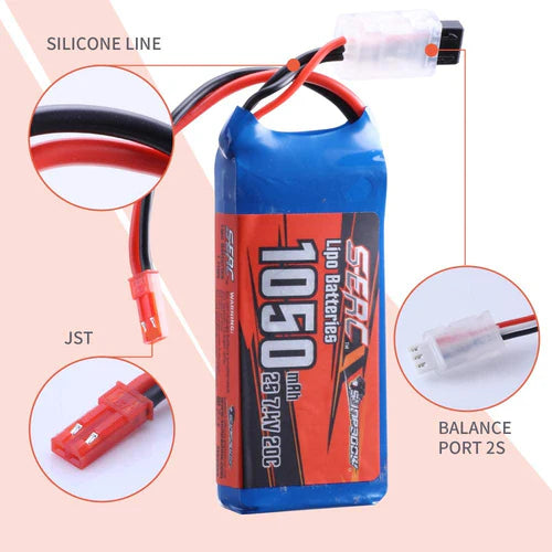 Sunpadow 2S Lipo Akku 7,4V 20C 1050mAh mit JST Stecker (2 St.)
