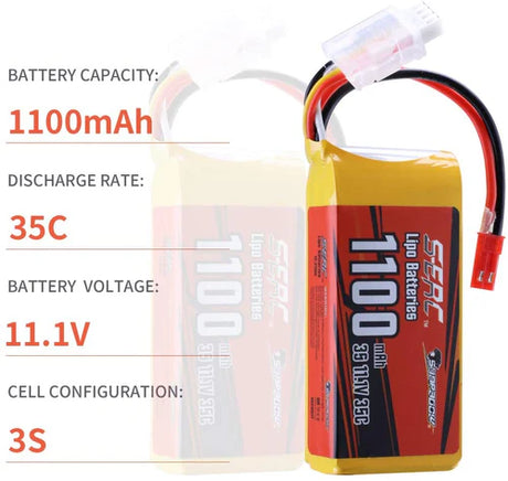Sunpadow 3S RC Lipo-Akku 35C 1100mAh 11,1V mit JST-Stecker (2 St.)