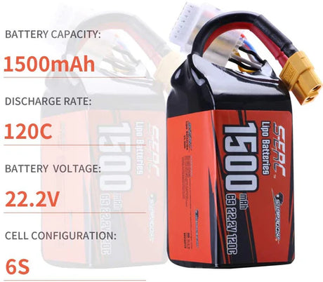 Sunpadow 6S Lipo-Akku 1500mAh 120C 22,2V Softpack mit XT60 (2 St.)