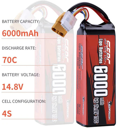 Sunpadow 4S Lipo-Akku 14,8 V 6000 mAh 70 C Softpack mit XT90-Anschluss