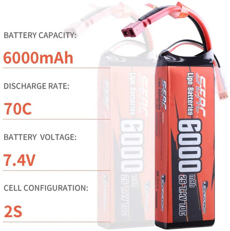 Sunpadow 2S Lipo Akku 7,4V 6000mAh 70C Softpack mit Deans T-Stecker