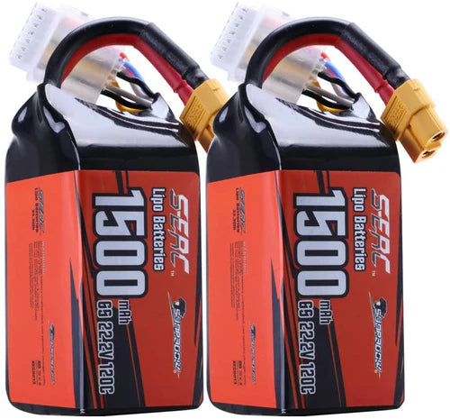 Sunpadow 6S Lipo-Akku 1500mAh 120C 22,2V Softpack mit XT60 (2 St.)