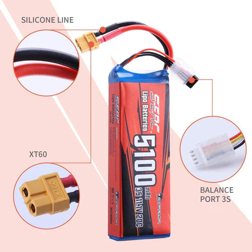 Sunpadow 3S 11,1V RC Lipo Akku 20C 5100mAh mit XT60 Stecker (2 Stück)
