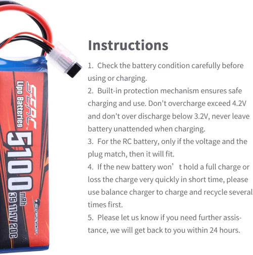 Sunpadow 3S 11,1V RC Lipo Akku 20C 5100mAh mit XT60 Stecker (2 Stück)