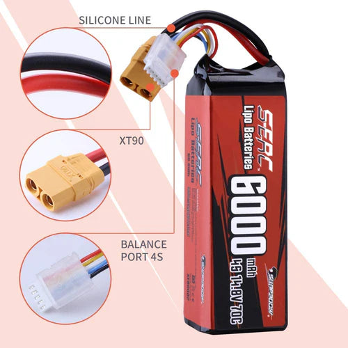 Sunpadow 4S Lipo-Akku 14,8V 6000mAh 70C Softpack mit XT90-Anschluss (2 Stück)