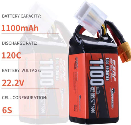 Sunpadow 6S Lipo Akku 1100mAh 120C 22,2V Softpack mit XT60 (2 St.)