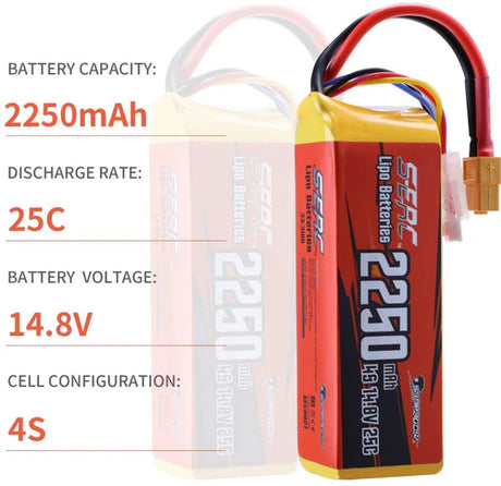 Sunpadow 4S RC Lipo-Akku 25C 2250mAh 14,8V mit XT60-Stecker (2 St.)
