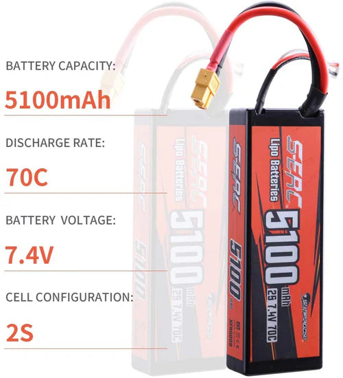 Sunpadow 2S Lipo-Akku 5100mAh 70C 7,4V Hardcase mit XT60-Anschluss