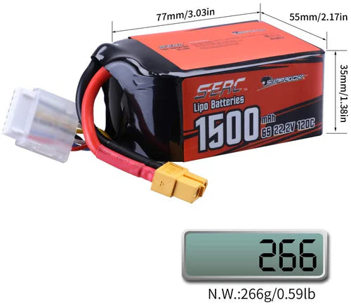 Sunpadow 6S Lipo-Akku 1500mAh 120C 22,2V Softpack mit XT60 (2 St.)