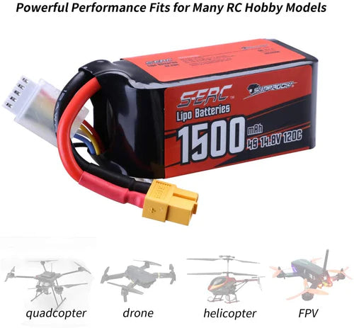 Sunpadow 4S Lipo Akku 14,8V 1500mAh 120C Softpack mit XT60 Stecker (2 St.)