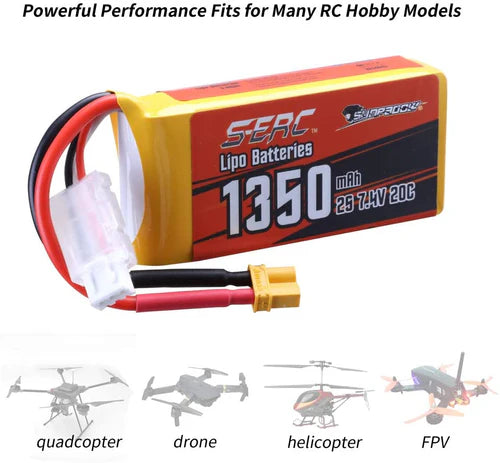Sunpadow 2S RC Lipo Akku 20C 1350mAh 7,4V mit XT30 Stecker (2 St.)