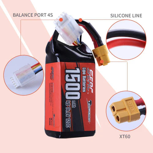 Sunpadow 4S Lipo Akku 14,8V 1500mAh 120C Softpack mit XT60 Stecker (2 St.)