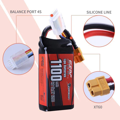 Sunpadow 4S Lipo Akku 14,8V 1100mAh 120C Softpack mit XT60 Stecker (2 St.)