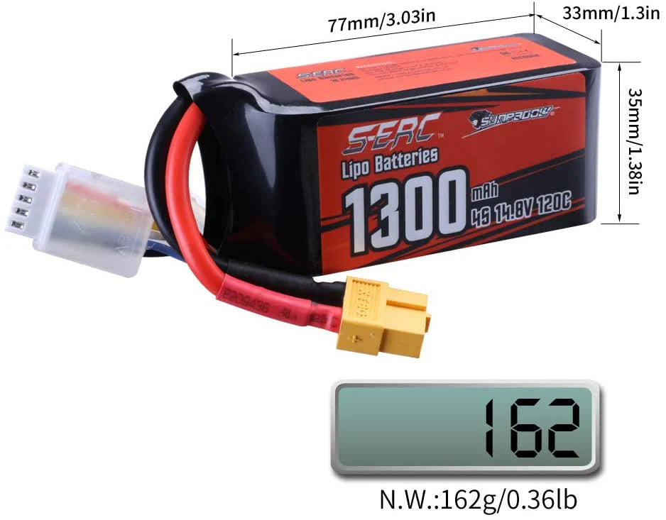 Sunpadow 4S Lipo-Akku 1300mAh 120C 14,8V Softpack mit XT60-Anschluss (2 St.)