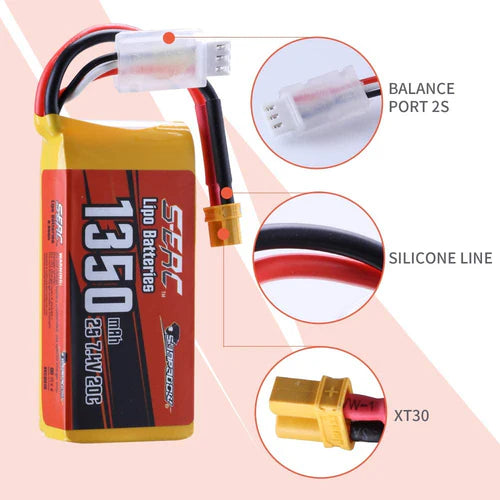Sunpadow 2S RC Lipo Akku 20C 1350mAh 7,4V mit XT30 Stecker (2 St.)