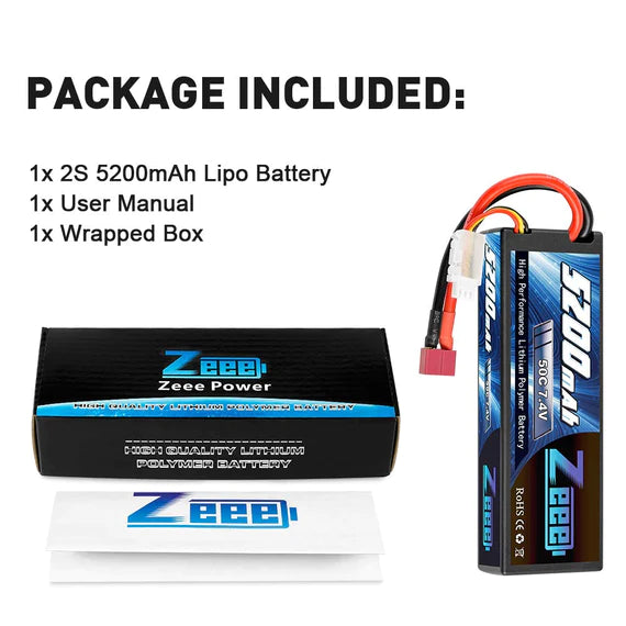 Zeee 2S 5200mAh 7,4V 50C Hardcase Dean Lipo Akku