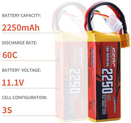 Sunpadow 3S RC Lipo Akku 2250mAh 60C 11,1V mit XT60 Stecker (2 St.)