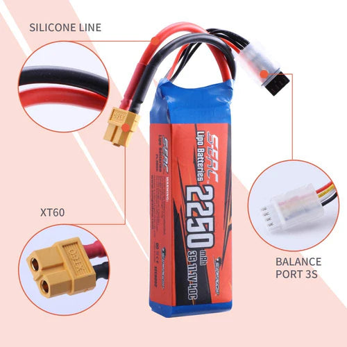 Sunpadow 3S Lipo Akku 11,1V 40C 2250mAh mit XT60 Stecker (2 St.)