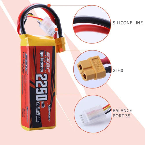 Sunpadow 3S RC Lipo Akku 2250mAh 60C 11,1V mit XT60 Stecker (2 St.)