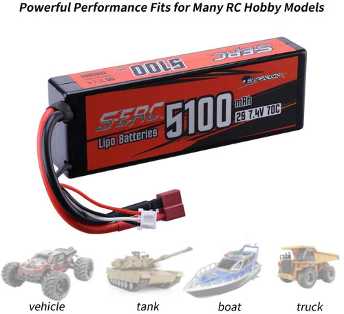 Sunpadow 2S  Lipo Akku 5100mAh 7,4V 70C Hardcase mit Deans T-Stecker
