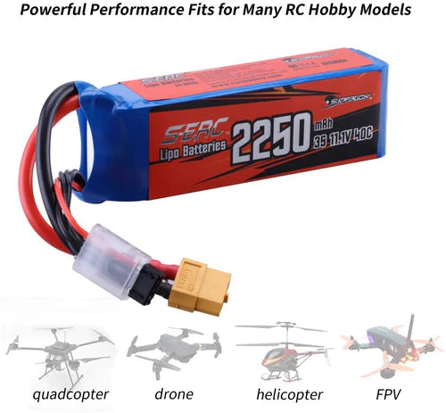 Sunpadow 3S Lipo Akku 11,1V 40C 2250mAh mit XT60 Stecker (2 St.)