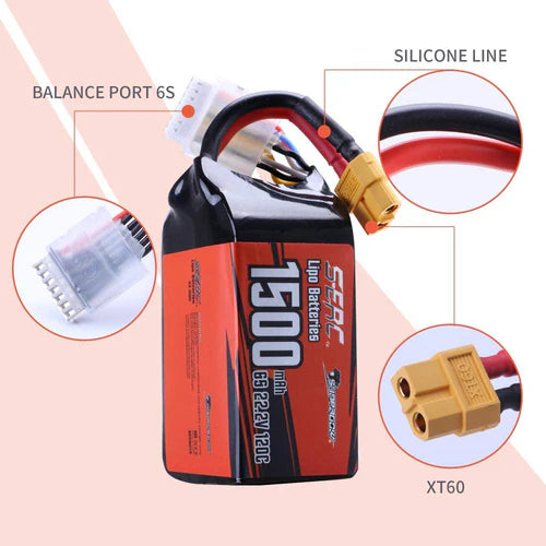 Sunpadow 6S Lipo-Akku 1500mAh 120C 22,2V Softpack mit XT60 (2 St.)