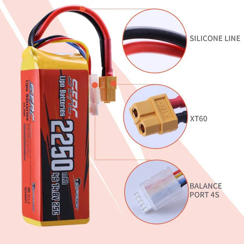 Sunpadow 4S RC Lipo-Akku 25C 2250mAh 14,8V mit XT60-Stecker (2 St.)