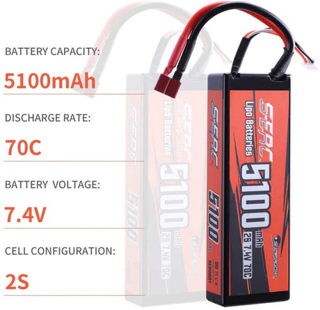 Sunpadow 2S  Lipo Akku 5100mAh 7,4V 70C Hardcase mit Deans T-Stecker