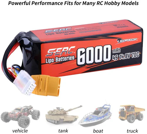 Sunpadow 4S Lipo-Akku 14,8V 6000mAh 70C Softpack mit XT90-Anschluss (2 Stück)