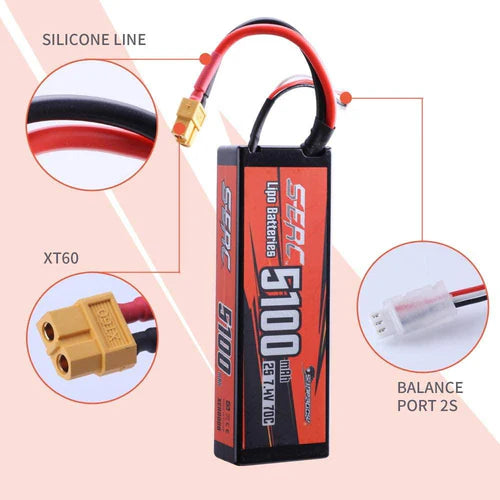 Sunpadow 2S Lipo-Akku 5100mAh 70C 7,4V Hardcase mit XT60-Anschluss