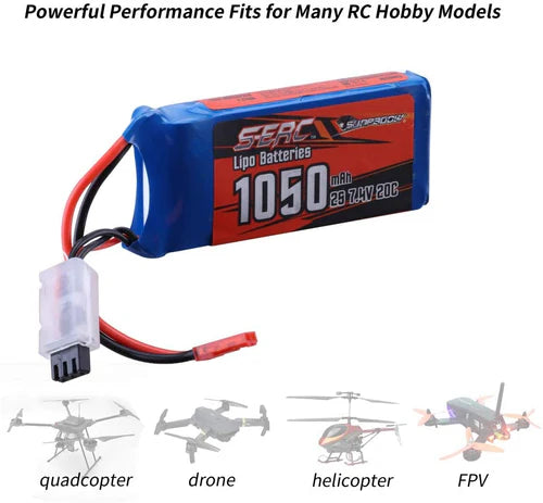 Sunpadow 2S Lipo Akku 7,4V 20C 1050mAh mit JST Stecker (2 St.)