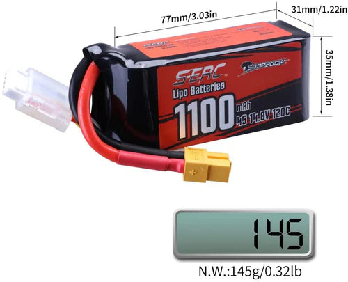 Sunpadow 4S Lipo Akku 14,8V 1100mAh 120C Softpack mit XT60 Stecker (2 St.)