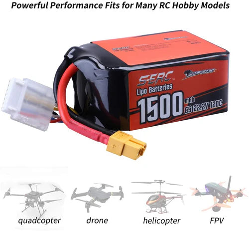 Sunpadow 6S Lipo-Akku 1500mAh 120C 22,2V Softpack mit XT60 (2 St.)