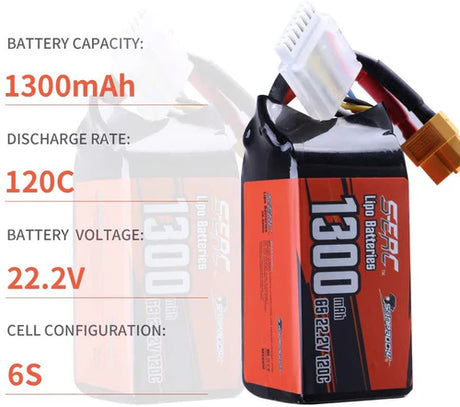 Sunpadow 6S Lipo-Akku 1300mAh 120C 22,2V Softpack mit XT60-Anschluss (2 St.)