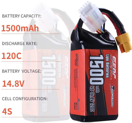 Sunpadow 4S Lipo Akku 14,8V 1500mAh 120C Softpack mit XT60 Stecker (2 St.)