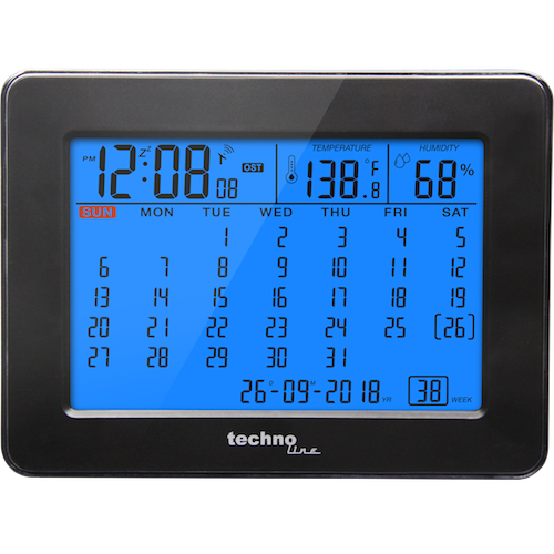 Technoline WT 2500 - Tischkalender mit Beleuchtung und Temperaturanzeige, DCF-77 Funkuhr mit manueller Einstelloption