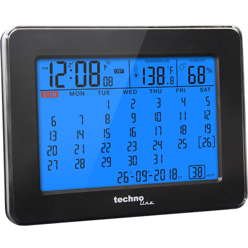 Technoline WT 2500 - Tischkalender mit Beleuchtung und Temperaturanzeige, DCF-77 Funkuhr mit manueller Einstelloption