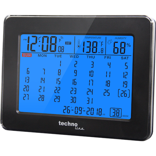 Technoline WT 2500 - Tischkalender mit Beleuchtung und Temperaturanzeige, DCF-77 Funkuhr mit manueller Einstelloption
