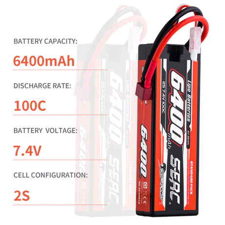Sunpadow 2S 7,4V 6400mAh 100C Lipo-Akku mit T-Stecker (2 St.)