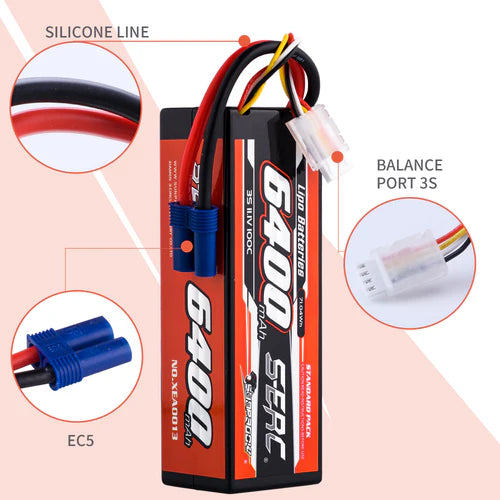 Sunpadow 3S 11,1V 6400mAh 100C Lipo-Akku mit EC5-Stecker (2 St.)