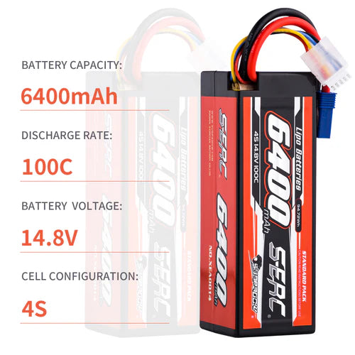 Sunpadow 4S 14,8V 6400mAh 100C Lipo-Akku mit EC5-Stecker (2 St.)