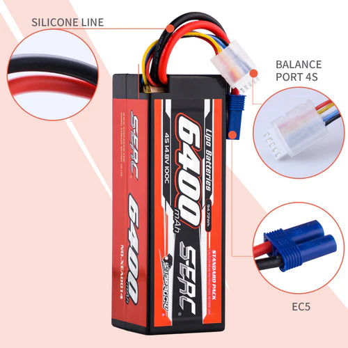 Sunpadow 4S 14,8V 6400mAh 100C Lipo-Akku mit EC5-Stecker (2 St.)