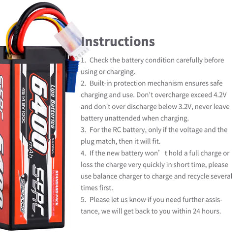Sunpadow 4S 14,8V 6400mAh 100C Lipo-Akku mit EC5-Stecker (2 St.)