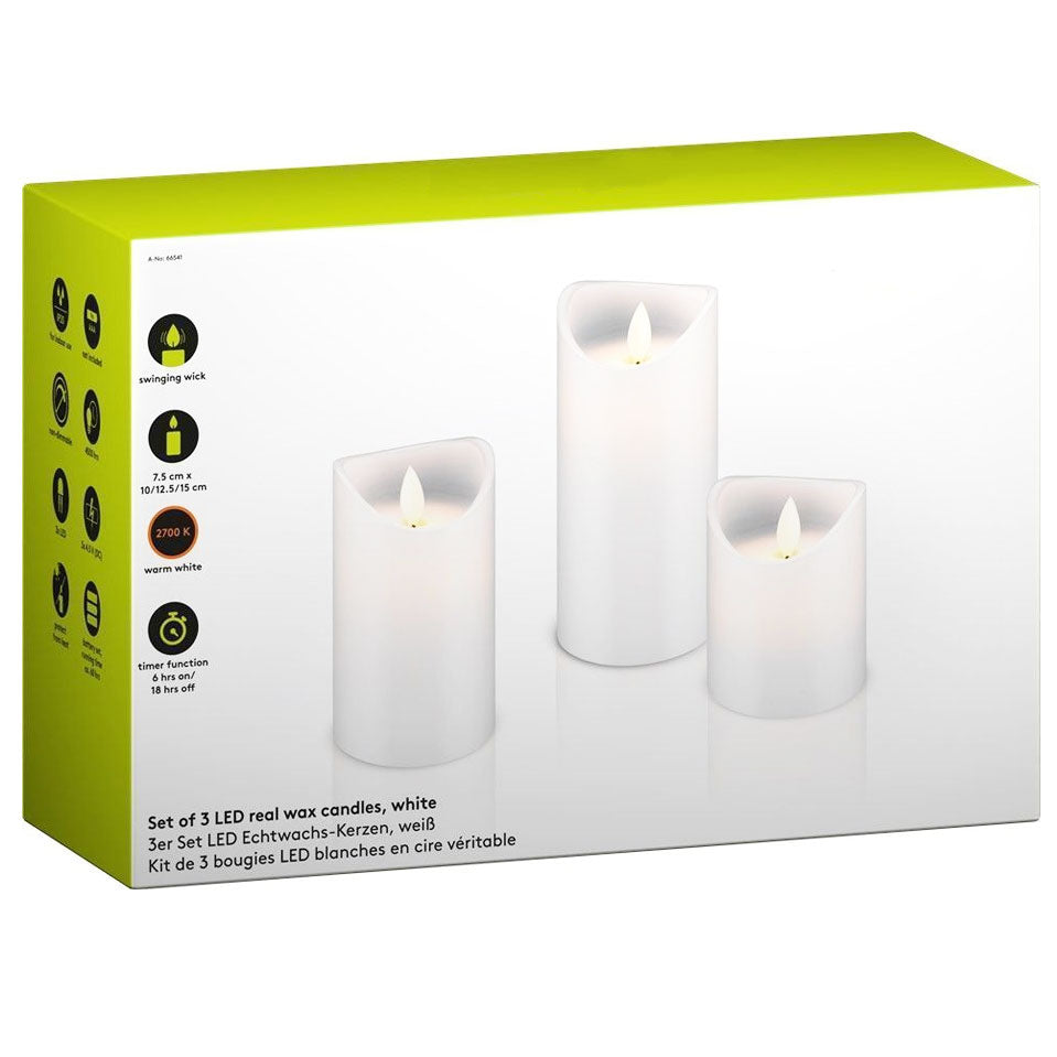 AccuCell 3er Set mit LED-Echtwachs-Kerzen mit realistischem, bewegendem Licht in warm weiß, mit Timer Funktion inklusive Batterien