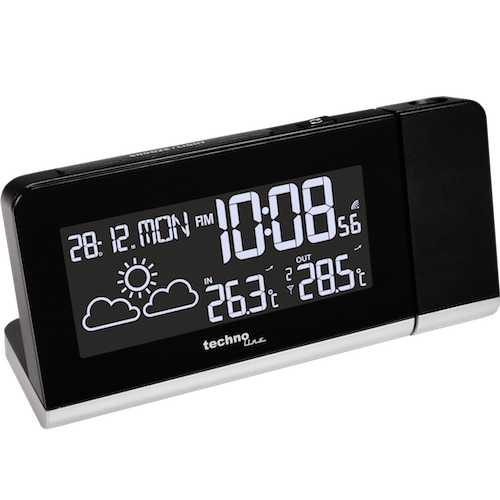 Technoline WT 539 - Funkwecker mit farbigen Display und Datums- und Wochentagsanzeige, Innen- und Außentemperaturanzeige